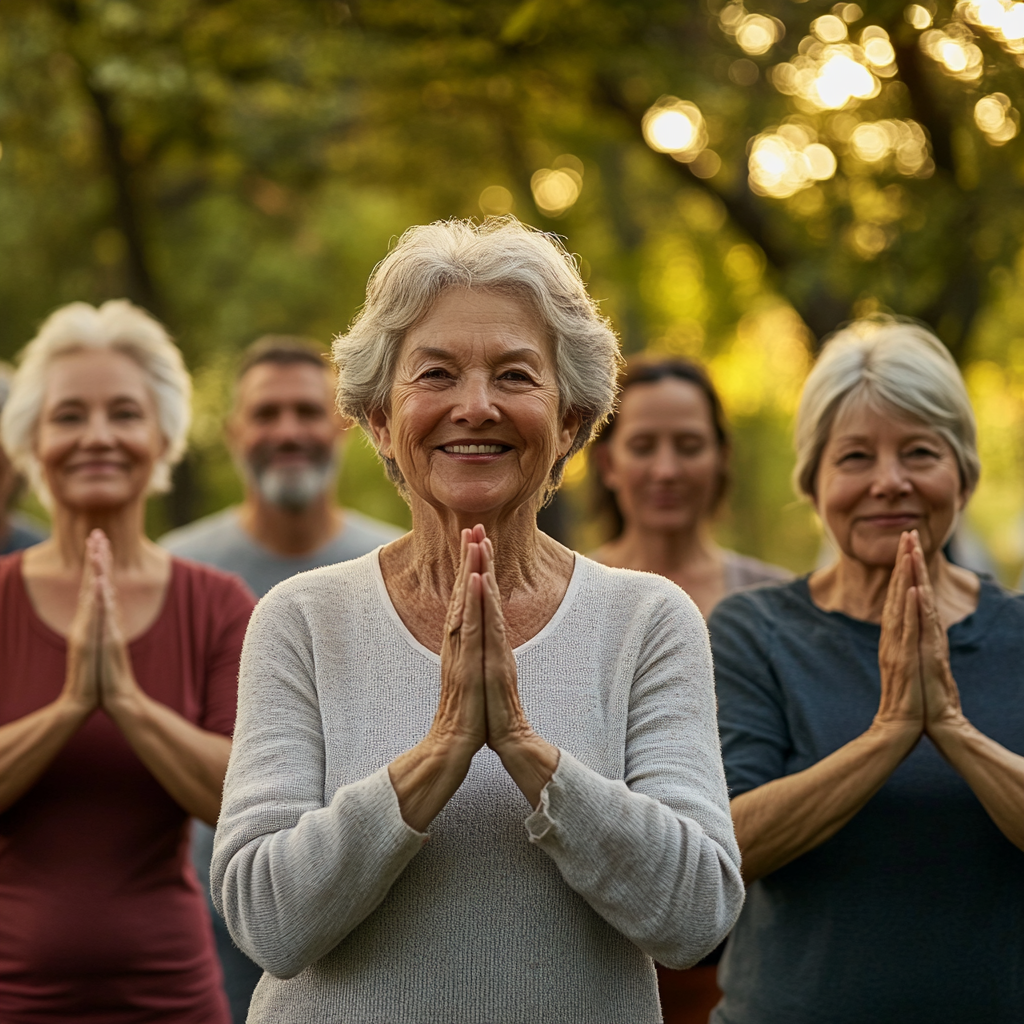 Йога студио с възрастни практикуващи